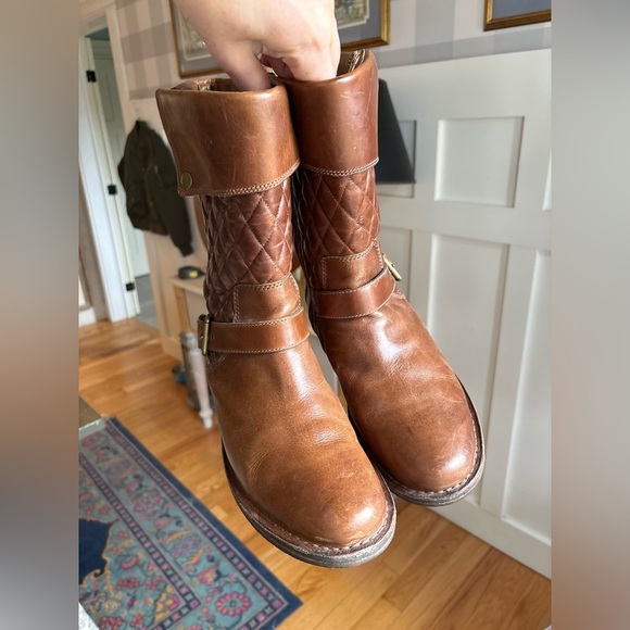 UGG Boho Brown Quilted Leather Boots Size 11 - Picture 4 of 6